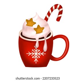 Christmas drink cream 3d vector, cocoa cup dessert chocolate art, winter coffee hot illustration
