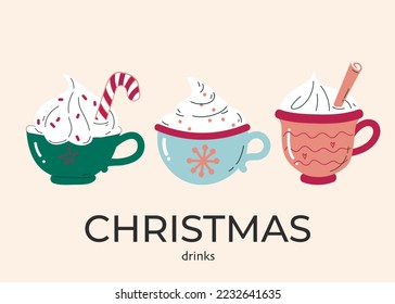 Christmas drink with cream mug. isolated vector elements