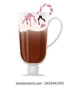 Christmas drink cream vector, cocoa cup dessert chocolate art, winter coffee hot illustration. Vector illustration on white background. 