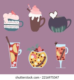 Bebidas navideñas frías y calientes para el diseño de afiches de menú y vacaciones
