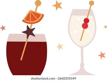 Christmas drinks hand drawn vector illustration. Festive holiday party invite.