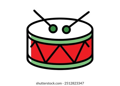 Christmas drum vector line art, clipart illustration with isolated on white background