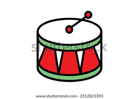 Christmas drum vector line art, clipart illustration with isolated on white background