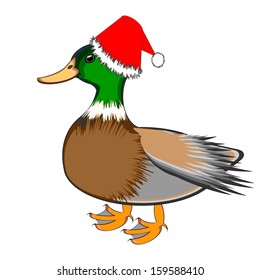 A Christmas duck isolated on a white background. Vector-art illustration