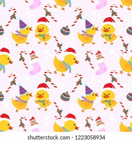 Christmas duckling seamless  pattern