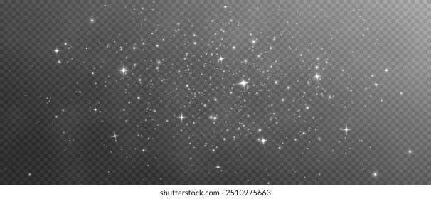 Christmas Dust. Christmas Bokeh Lights. Festive Designs.White png dust light. Christmas background of shining dust. Spark overlay. Holiday powder dust for cards, invitations, banners, and ads.