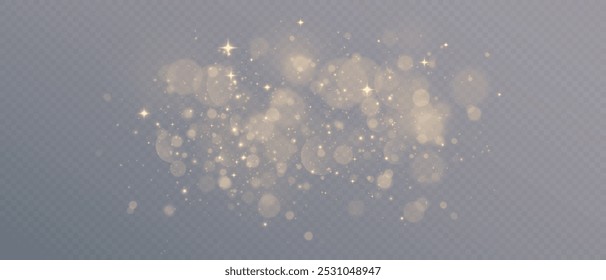 Christmas Dust. Christmas Bokeh Lights. Festive Designs.White png dust light. Christmas background of shining dust. Spark overlay. Holiday powder dust for cards, invitations, banners, and ads.