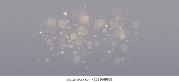 Christmas Dust. Christmas Bokeh Lights. Festive Designs.White png dust light. Christmas background of shining dust. Spark overlay. Holiday powder dust for cards, invitations, banners, and ads.