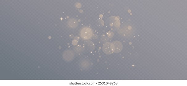 Christmas Dust. Christmas Bokeh Lights. Festive Designs.White png dust light. Christmas background of shining dust. Spark overlay. Holiday powder dust for cards, invitations, banners, and ads.