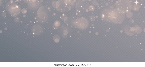 Christmas Dust. Christmas Bokeh Lights. Festive Designs.White png dust light. Christmas background of shining dust. Spark overlay. Holiday powder dust for cards, invitations, banners, and ads.