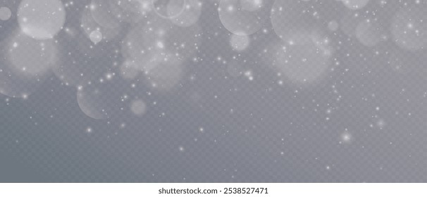 Christmas Dust. Christmas Bokeh Lights. Festive Designs.White png dust light. Christmas background of shining dust. Spark overlay. Holiday powder dust for cards, invitations, banners, and ads.