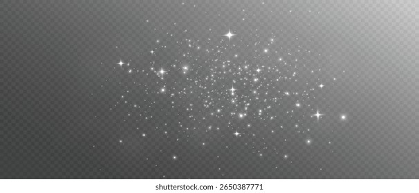 Christmas Dust. Christmas Bokeh Lights. Festive Designs.White png dust light. Christmas background of shining dust. Spark overlay. Holiday powder dust for cards, invitations, banners, and ads.