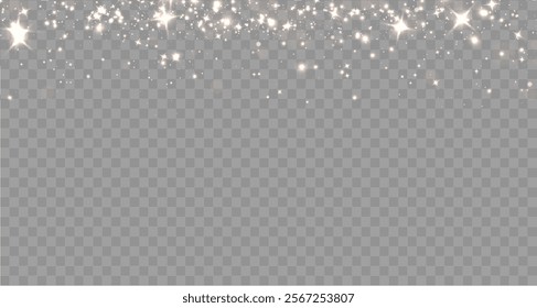 Christmas dust glowing bokeh confetti light and glitter texture overlay for your design. Festive sparkling gold dust png. Holiday powder dust for cards, invitations, banners.	
