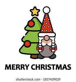 christmas dwarf girl vector with christmas tree and text