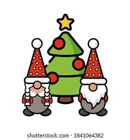 christmas dwarf set vector with christmas tree