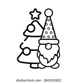christmas dwarf vector with christmas tree outline