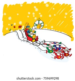 Christmas Dwarves pull a sled with presents
