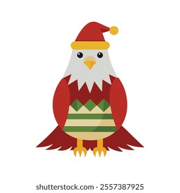 Christmas Eagle Bird Vector Illustration - Flat Clipart and Line Art Design