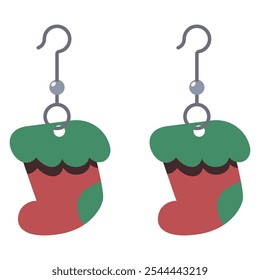 Christmas earrings in stocking shape vector cartoon illustration isolated on a white background.