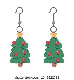 Christmas earrings in tree shape vector cartoon illustration isolated on a white background.