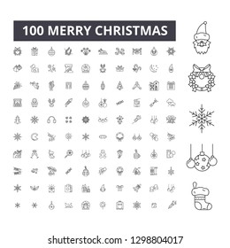 Christmas editable line icons, 100 vector set, collection. Christmas black outline illustrations, signs, symbols