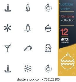 Christmas editable stroke collection icon set