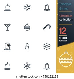Christmas editable stroke collection icon set