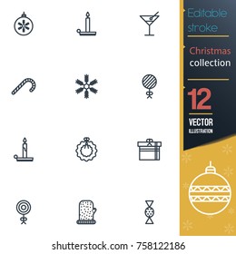 Christmas editable stroke collection icon set