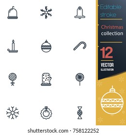 Christmas editable stroke collection icon set