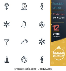 Christmas editable stroke collection icon set
