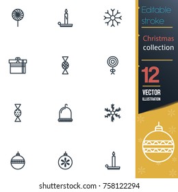 Christmas editable stroke collection icon set