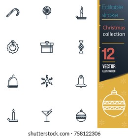 Christmas editable stroke collection icon set