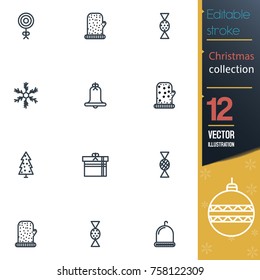 Christmas editable stroke collection icon set
