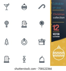Christmas editable stroke collection icon set