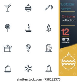 Christmas editable stroke collection icon set