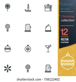 Christmas editable stroke collection icon set