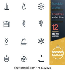 Christmas editable stroke collection icon set