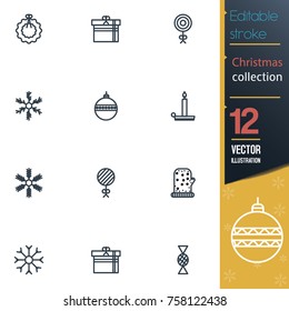 Christmas editable stroke collection icon set