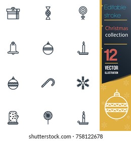 Christmas editable stroke collection icon set