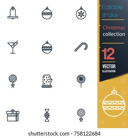 Christmas editable stroke collection icon set