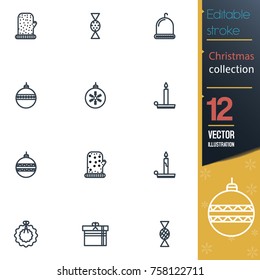 Christmas editable stroke collection icon set