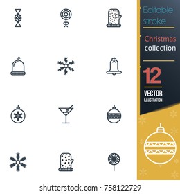 Christmas editable stroke collection icon set