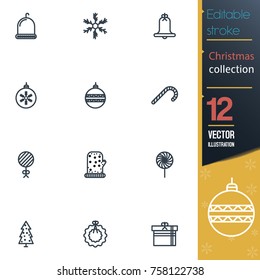 Christmas editable stroke collection icon set