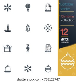 Christmas editable stroke collection icon set
