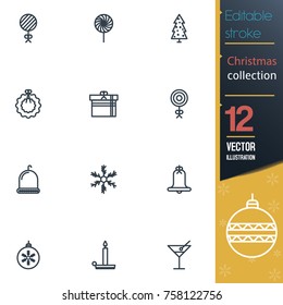 Christmas editable stroke collection icon set