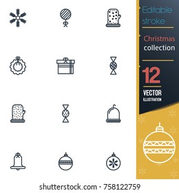 Christmas editable stroke collection icon set