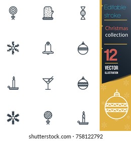 Christmas editable stroke collection icon set