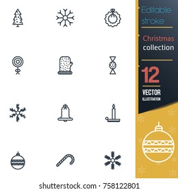 Christmas editable stroke collection icon set