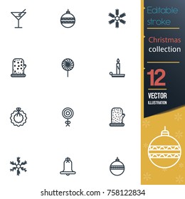 Christmas editable stroke collection icon set