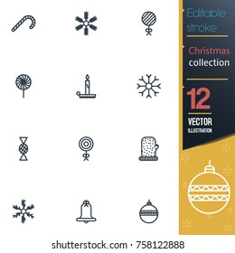 Christmas editable stroke collection icon set